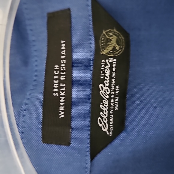 EDDIE BAUER Blouse Buttondown 3/4 Length Sleeves Wrinkle Resistent Blue … - Picture 5 of 11